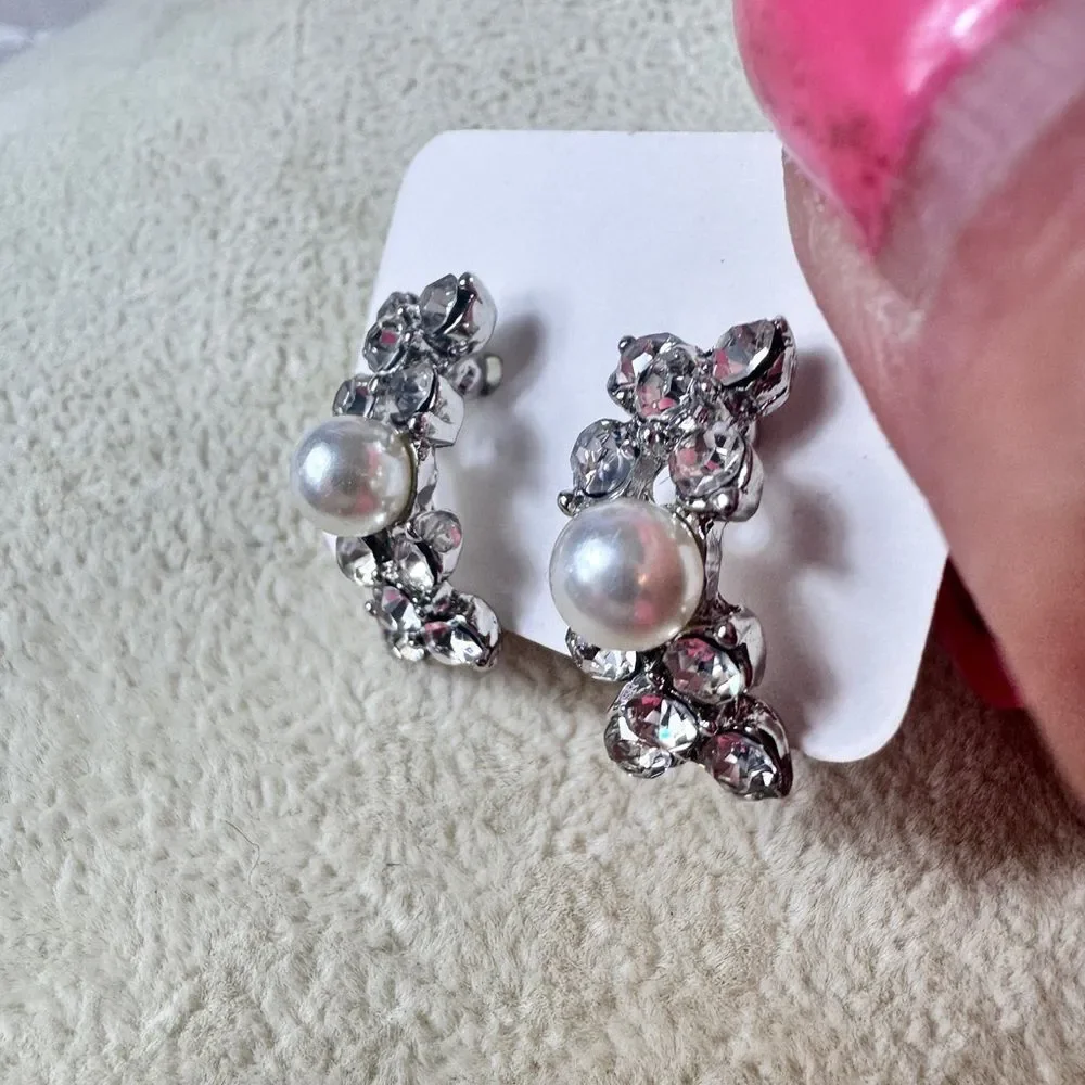 Elegant Faux Pearl & Gemstones Earrings